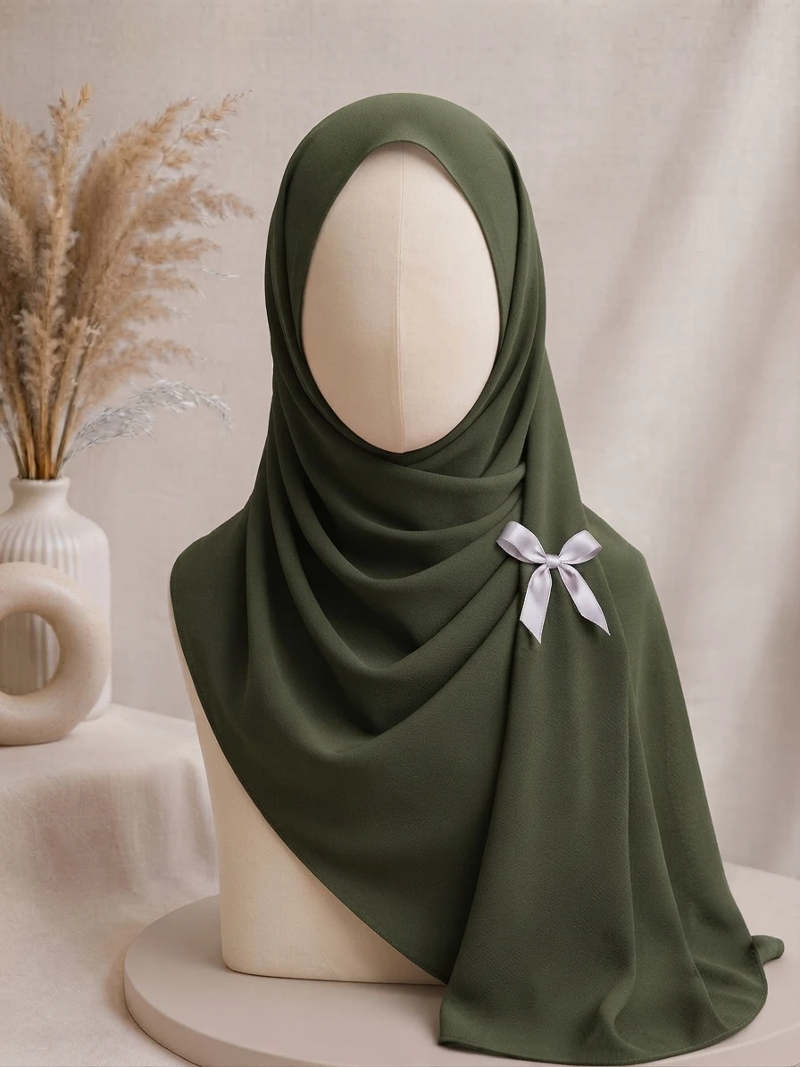 Army Green Premium Georgette Hijab - Image 1