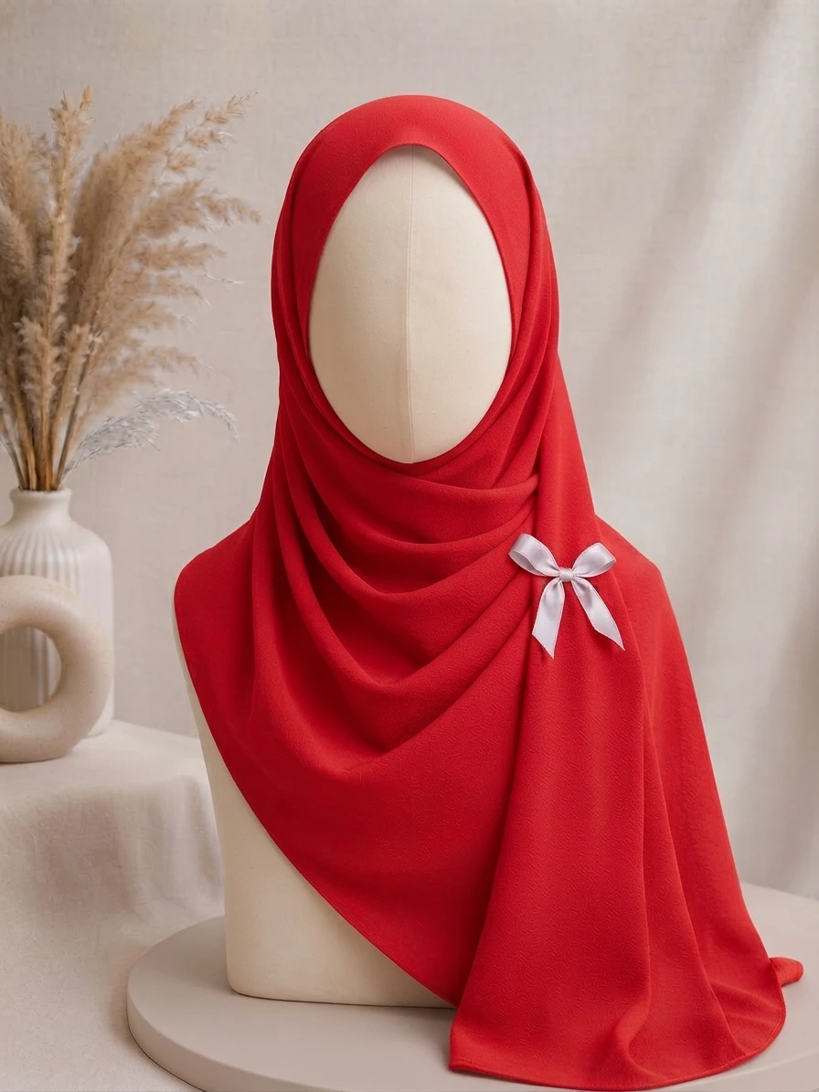 Bright Red  Georgette Hijab - Image 1