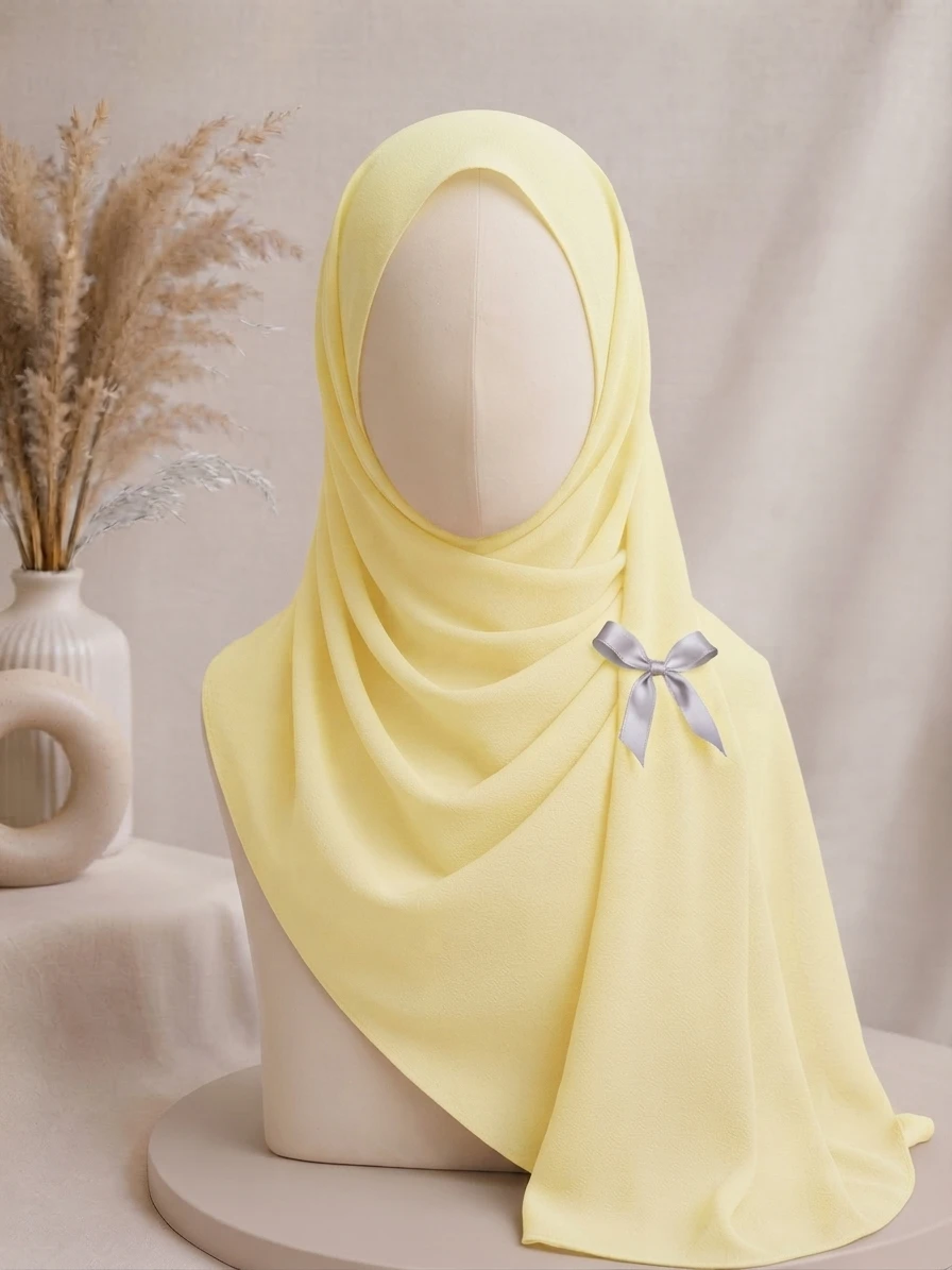 Lemon Yellow Georgette Hijab - Image 1