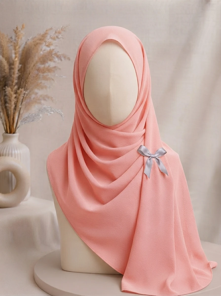 Light Salmon Pink Georgette Hijab - Image 1