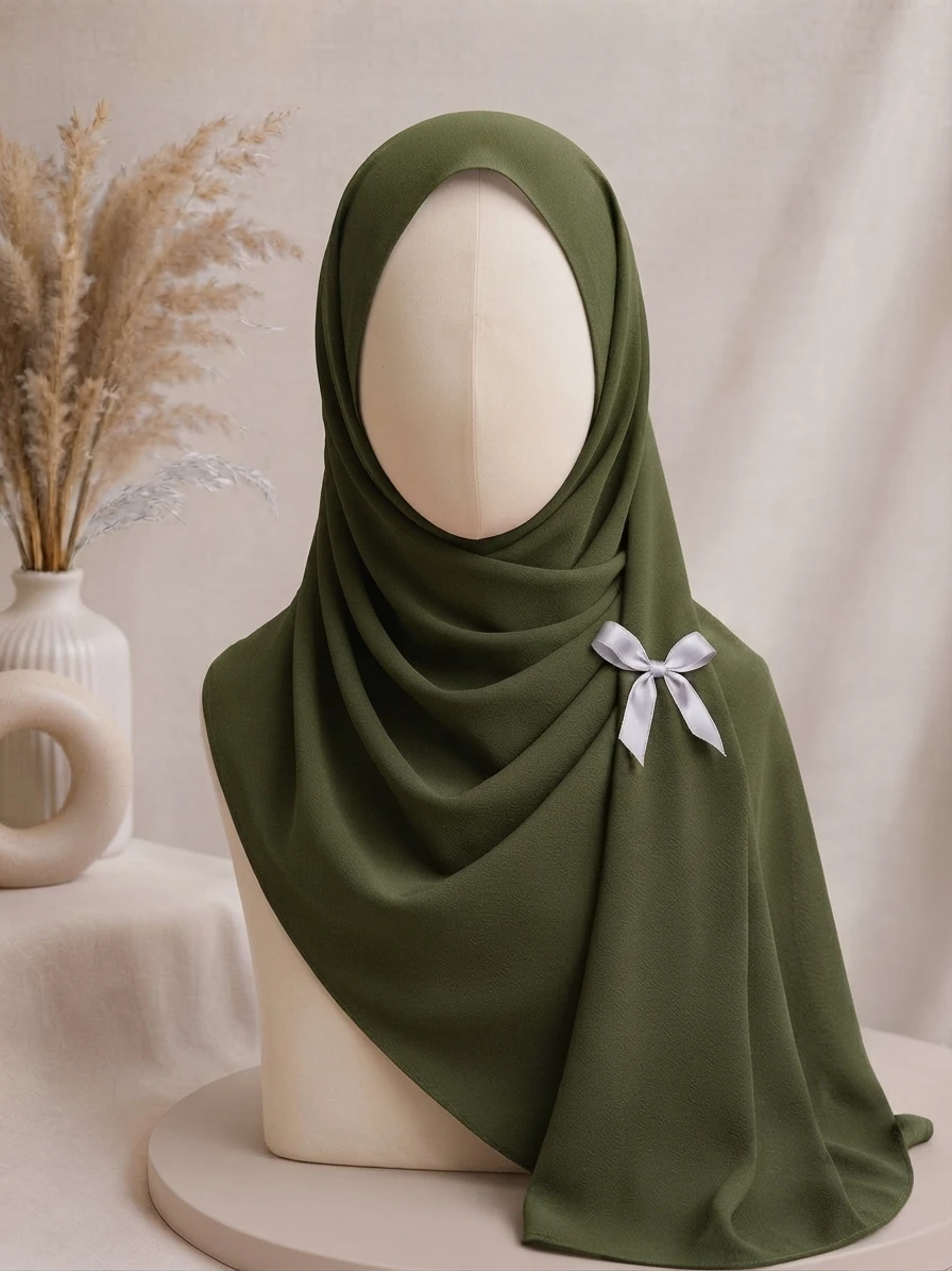 Olive Green Georgette Hijab - Image 1
