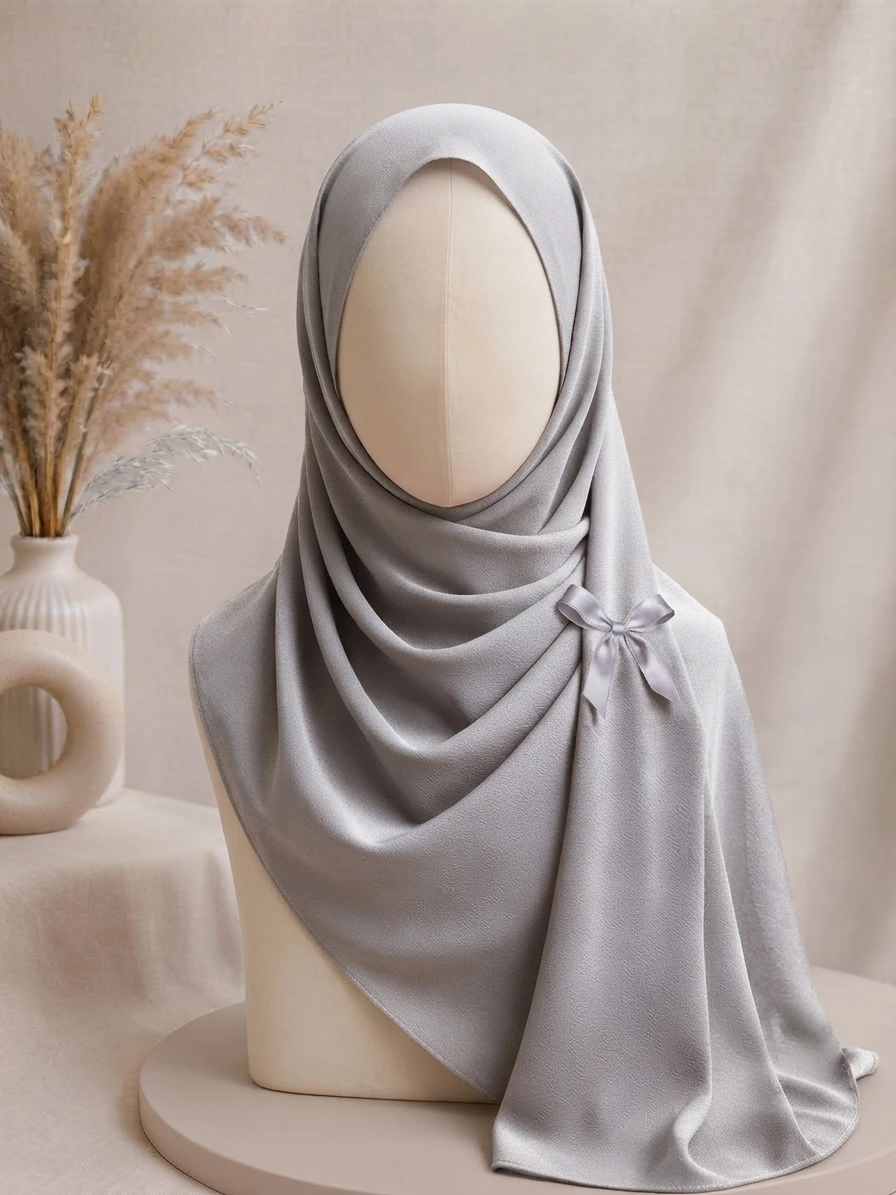 Silver Grey Georgette Hijab - Image 1